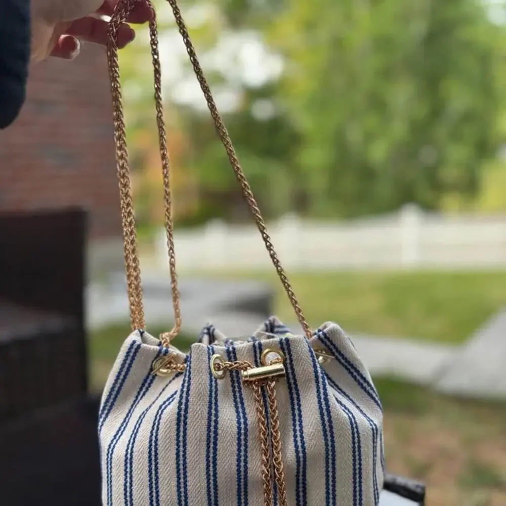 Blue striped mini shoulder bag - Picture 1 of 4
